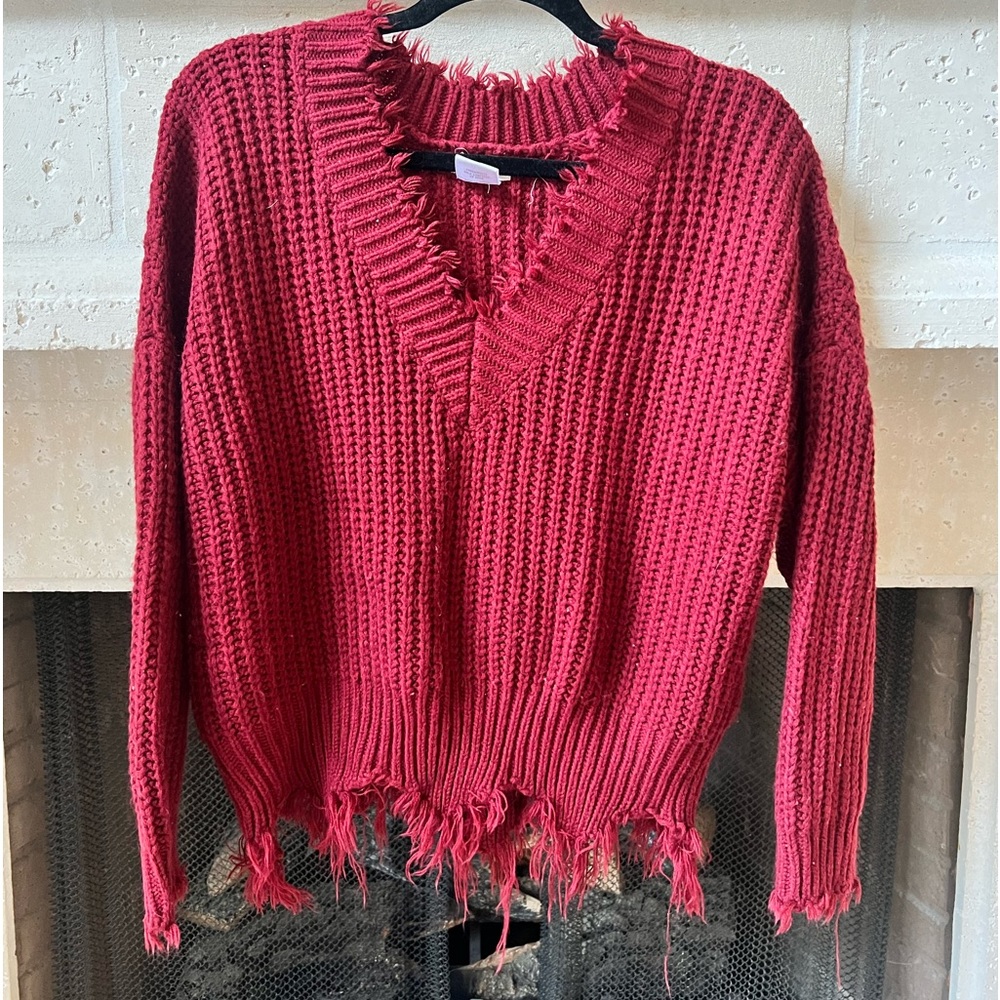 Maroon fringed sweater